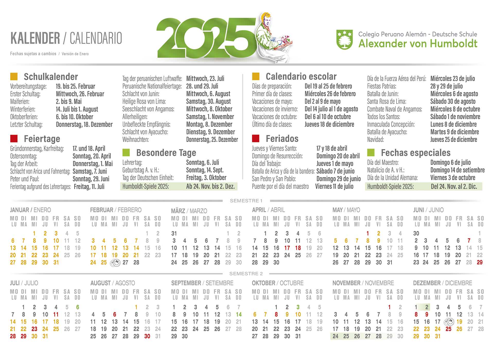 Calendario escolar 2024 Colegio Alexander von Humboldt