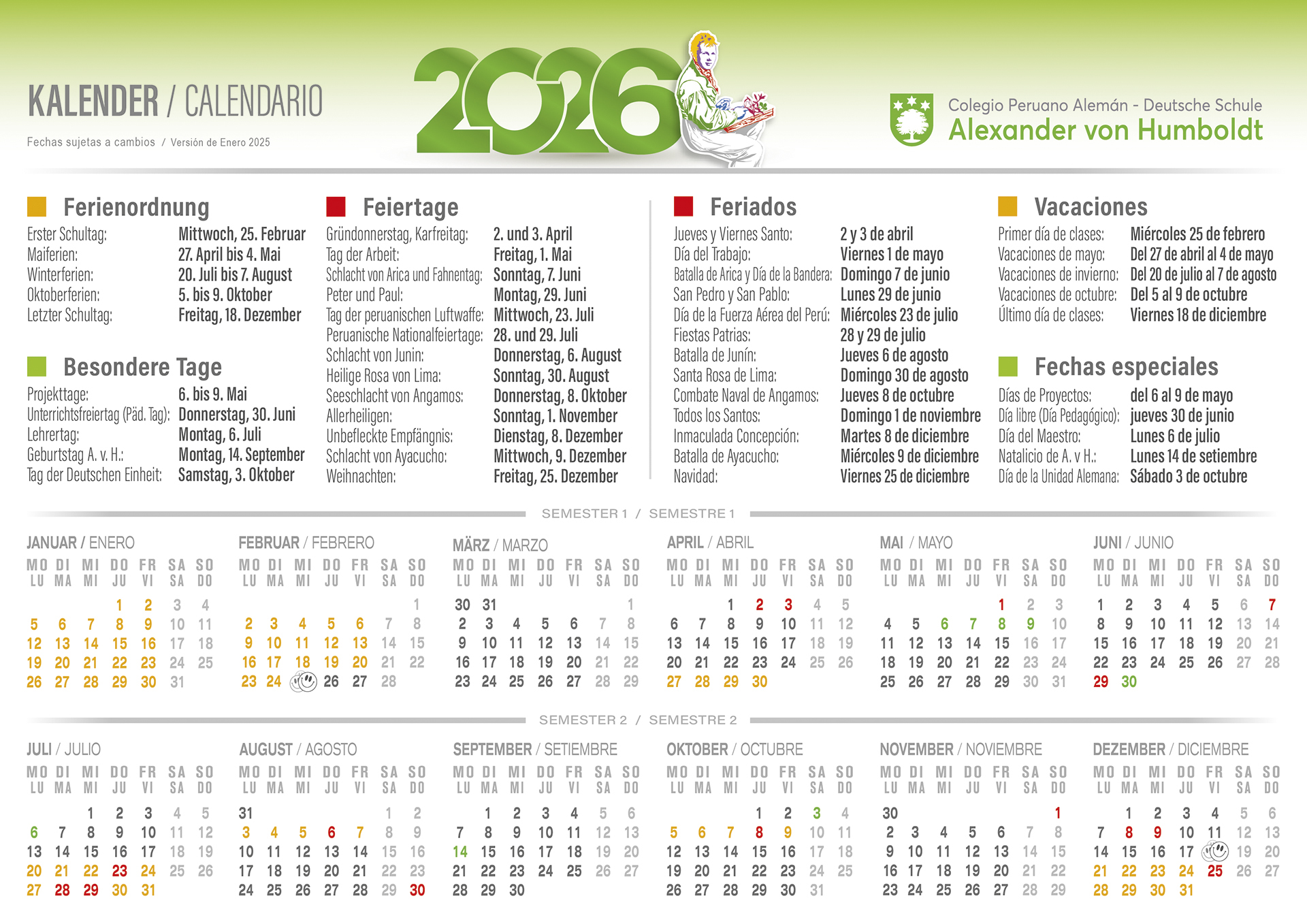 Calendario escolar 2024 Colegio Alexander von Humboldt